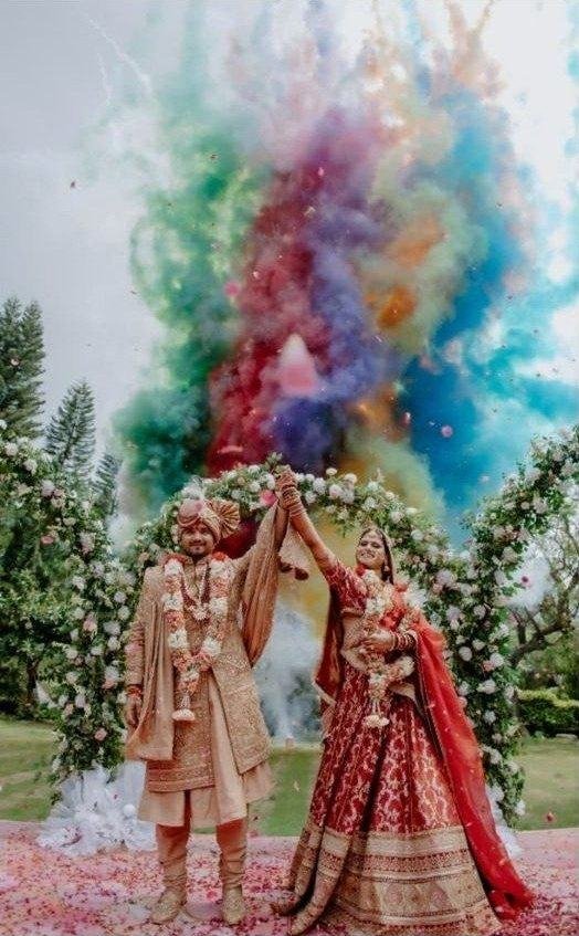 Couple with colour smoke
