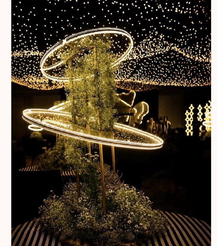 Neon ring and fairy-light installation