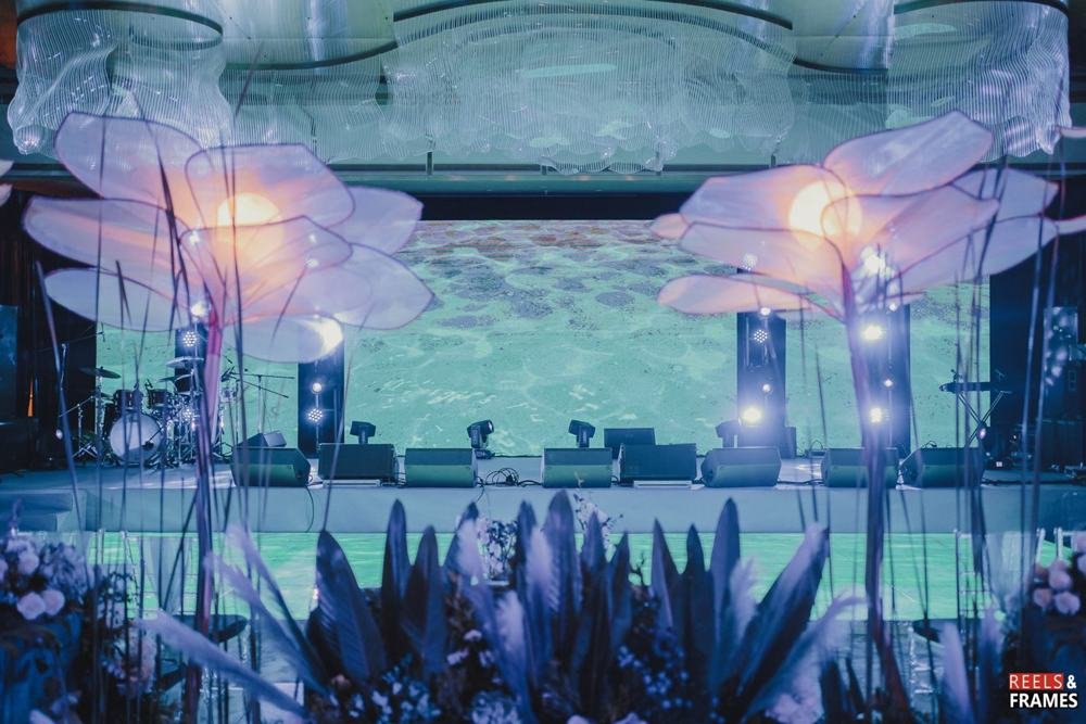 Lit ballroom stage