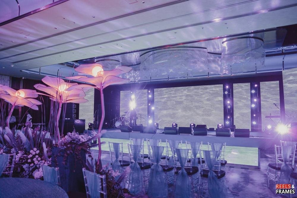 Ballroom with floral lamp stage