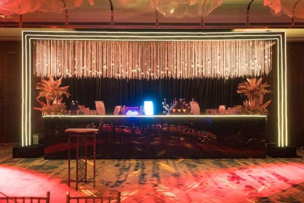 Fringe-lit bar counter