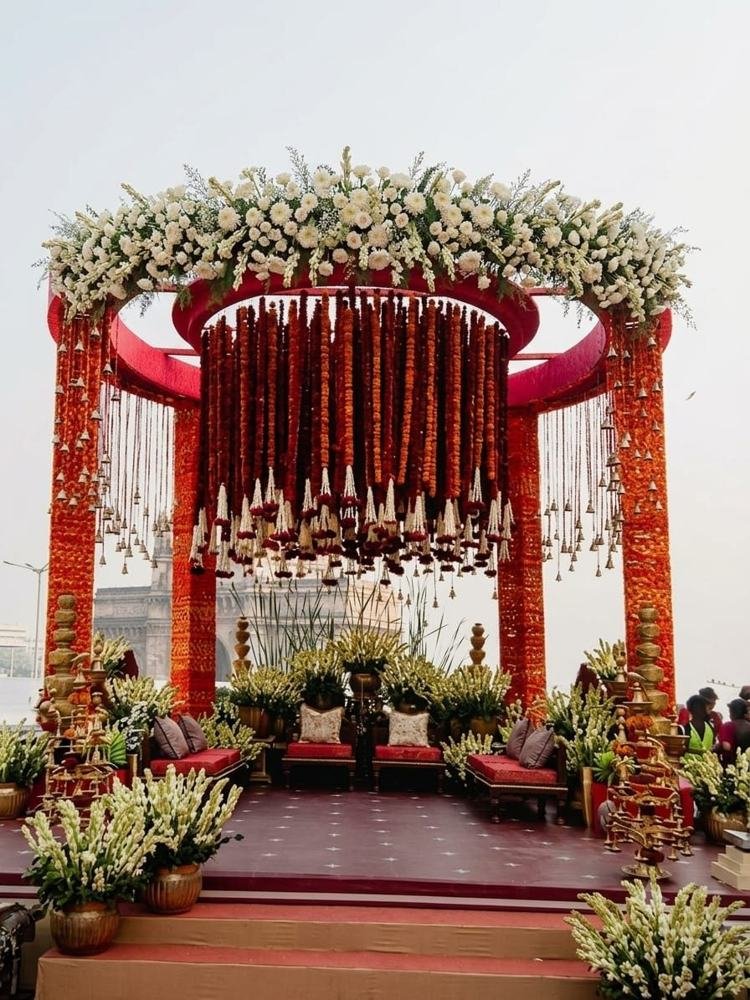 Marigold mandap at the waterfront
