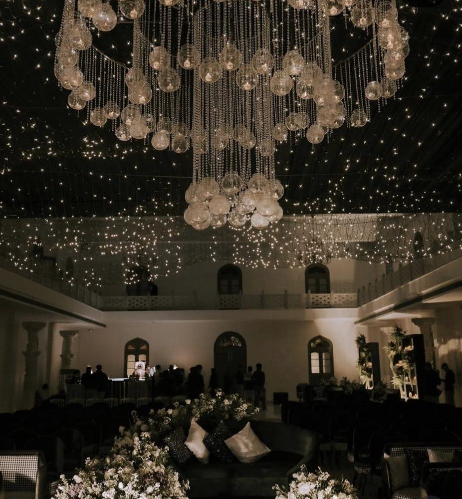 Chandelier-lit reception hall